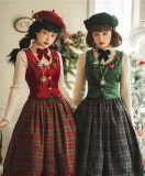 Miss Point ~The Kitty In the Frame Christmas Lolita Vest + Skirt Set - In Stock