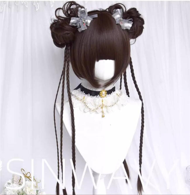 Bubble Chinese Style Short Wig and Bun Pigtails