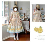 Lemon Print Cotton Lolita Dress Beige OP Long Version Size M - In Stock