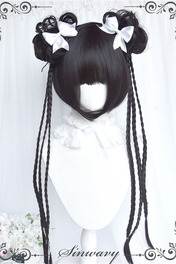 Bubble Chinese Style Short Wig and Bun Pigtails