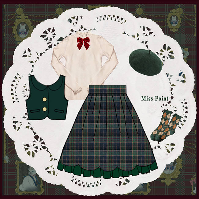 Miss Point ~The Kitty In the Frame Christmas Lolita Vest + Skirt Set  In Stock