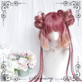 Berry Bubble Pink Bun Pigtails and Short Wig