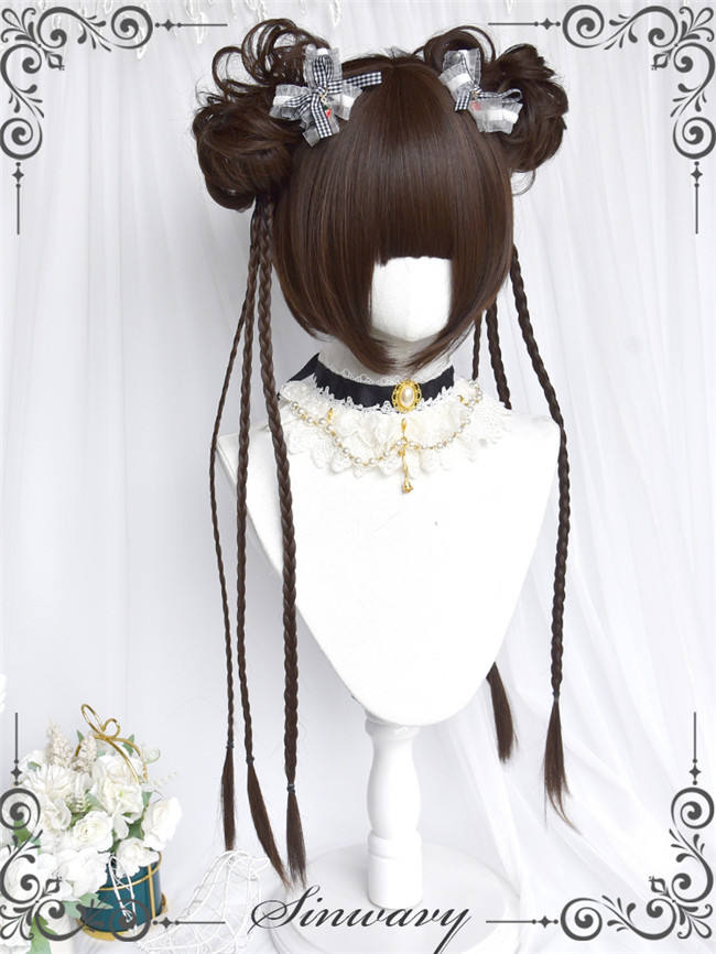Bubble Chinese Style Short Wig and Bun Pigtails