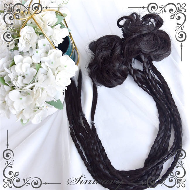 Bubble Chinese Style Short Wig and Bun Pigtails