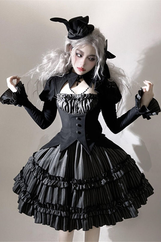 Duke of the Trap Rabbit Fake Two-pieces Gothic Lolita Dress and Hat