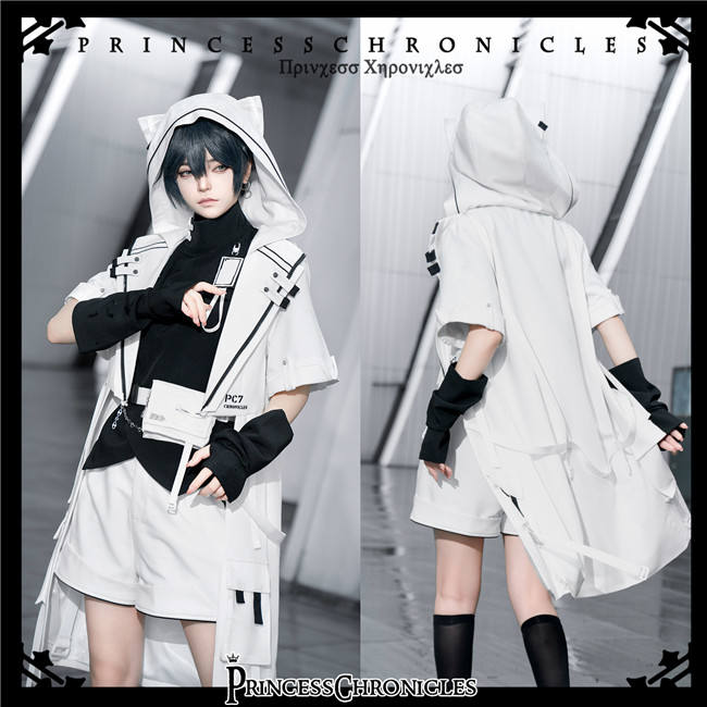 Princess Chronicles White Cat Techwear Coat, Top and Short Pants Ouji Fashion
