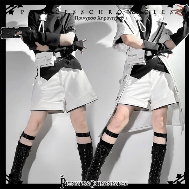 Princess Chronicles White Cat Techwear Coat, Top and Short Pants Ouji Fashion