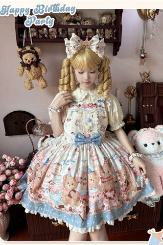 Birthday Bear Sweet Lolita Salopette and Headdress