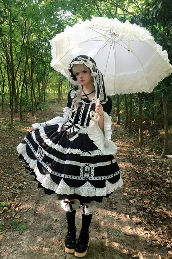 Cream Petal Cotton Lolita Dress and Set-in Sleeves