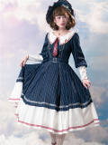 Rabbit Teeth Santorini Stripe Lolita Dress and Hat