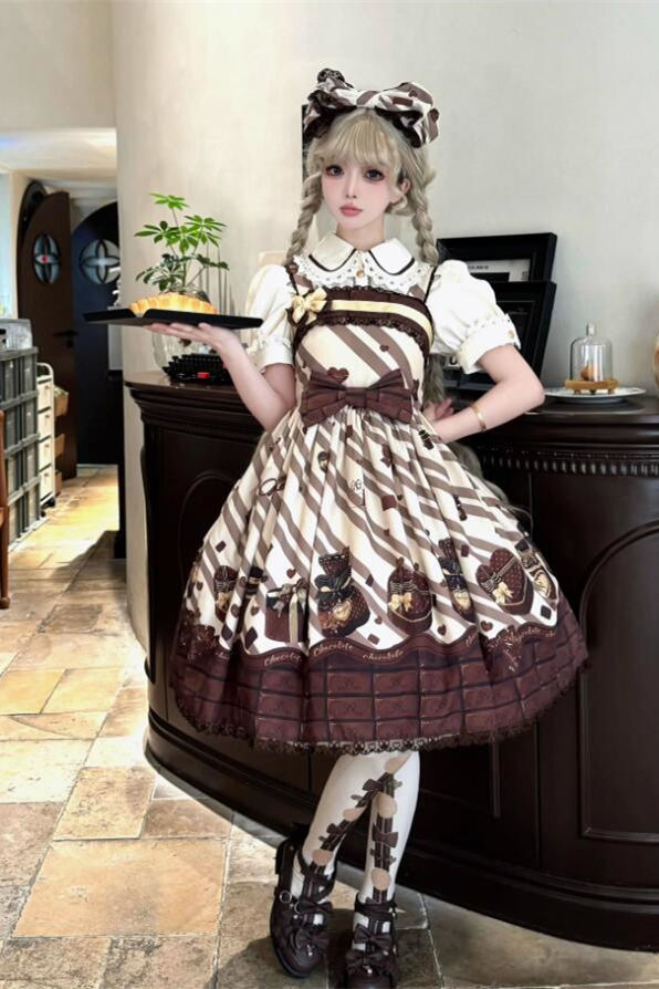 Chocolate Gift Box Sweet Lolita Jumper Dress and Headdress