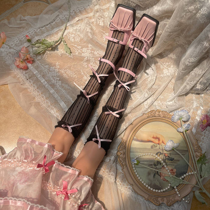 Lace Ruffles Bowknots Knee High Lolita Socks