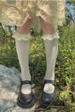 Satin Trim Cotton Knee High Socks