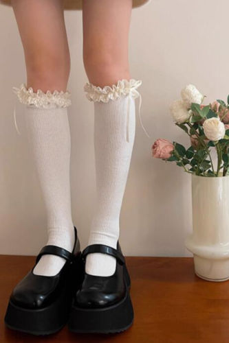 Bowknots Lace Knee High Socks