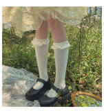 Satin Trim Cotton Knee High Socks