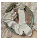 Satin Trim Cotton Knee High Socks