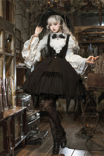 Morning Witch Gothic Lolita Salopette, Blouse and Witch Hat