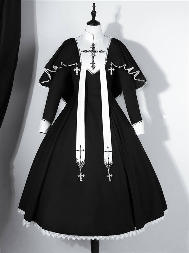 Holy Hearts Fake Two-piece Gothic Nun Lolita Dress and Cape