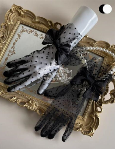 Black White Polka Dots Lace Gloves