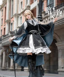 Dark Contract Blue Military Lolita Vest, Blouse, Skirt, Cape and Feather Badge