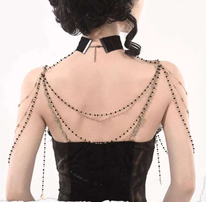 Dark Gothic Velvet  Choker and Shoulder Chain Set