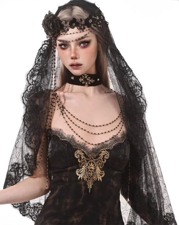 Dark Gothic Headdress Flower Head Veil