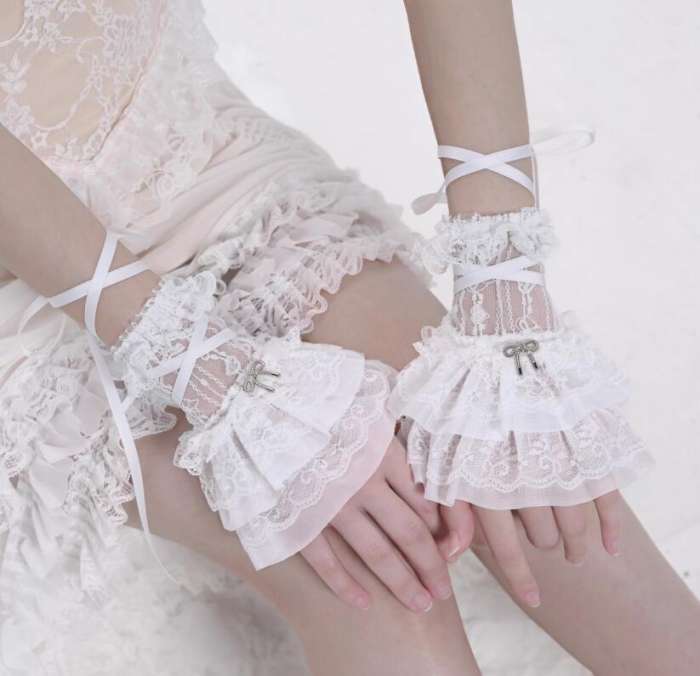 Broken Bone Lace Ribbon Gothic Wristcuffs