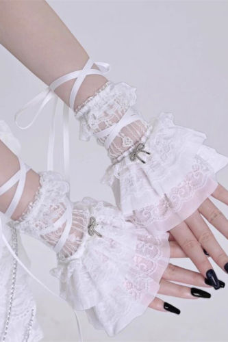 Broken Bone Lace Ribbon Gothic Wristcuffs