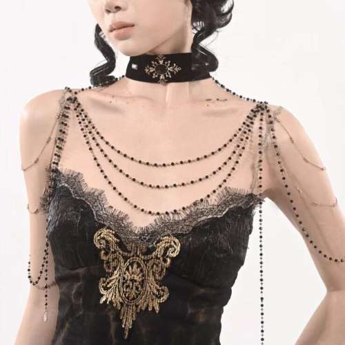 Dark Gothic Velvet  Choker and Shoulder Chain Set