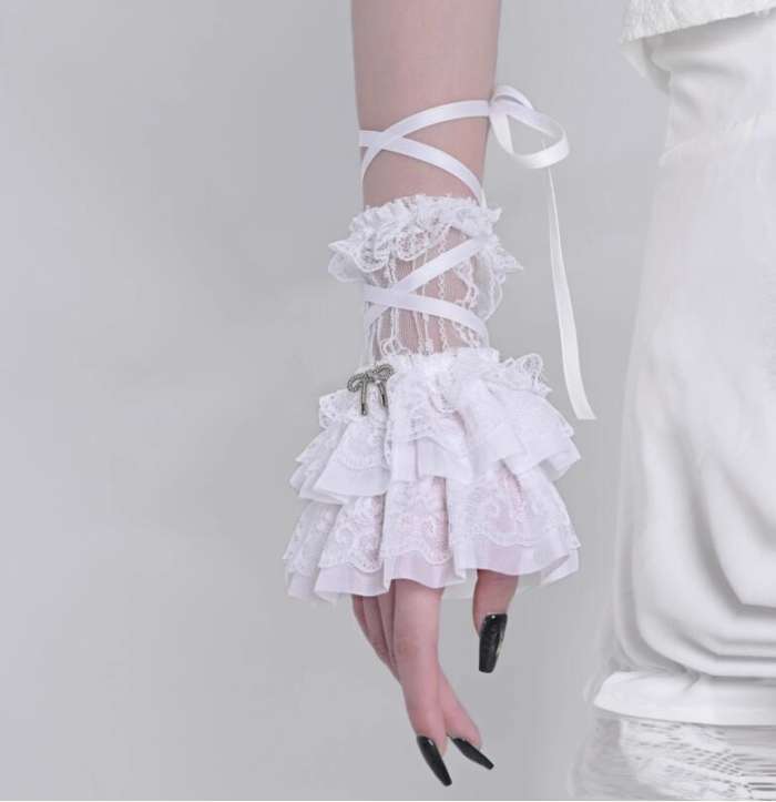 Broken Bone Lace Ribbon Gothic Wristcuffs