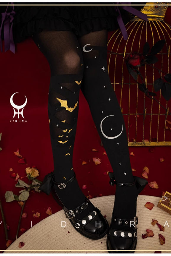 Yidhra Black Gold Gothic Halloween Lolita Tights