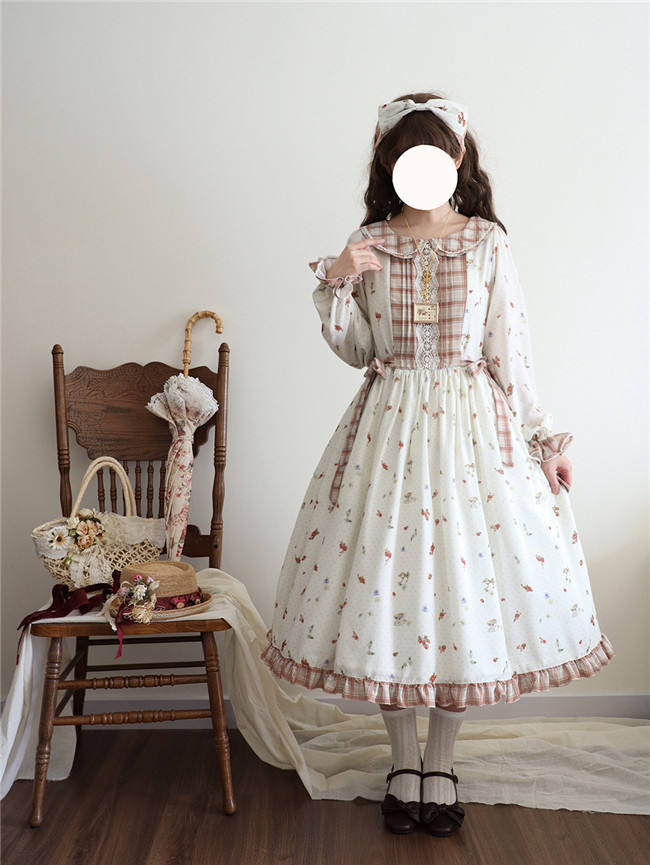 Miss Point Flowers and Strawberry Print Lolita OP Dress