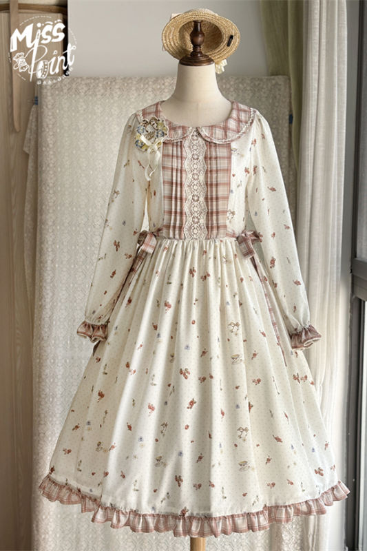 Miss Point Flowers and Strawberry Print Lolita OP Dress