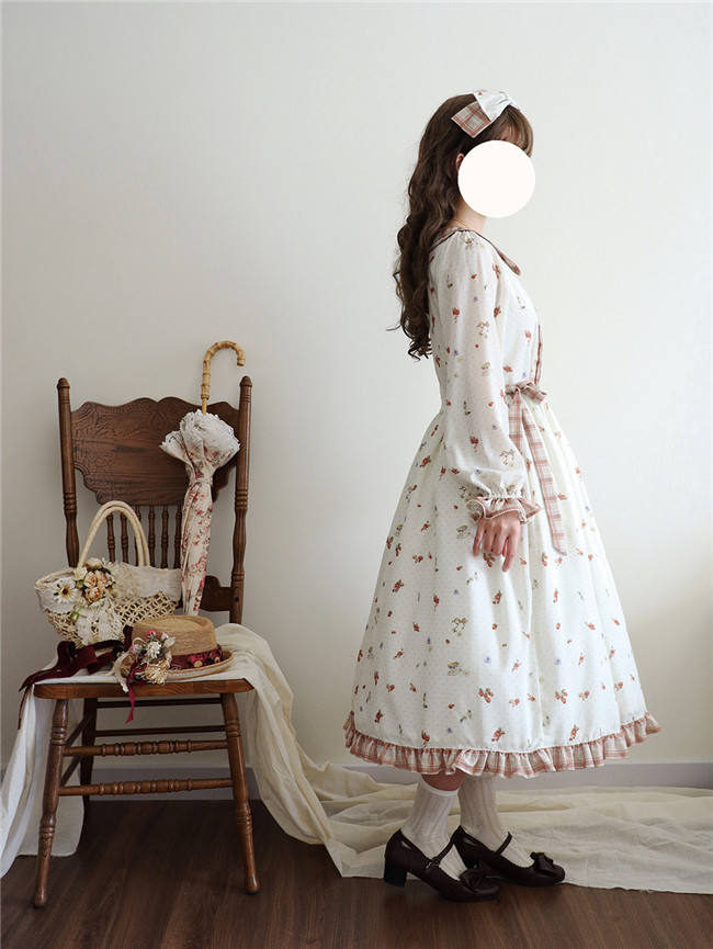 Miss Point Flowers and Strawberry Print Lolita OP Dress