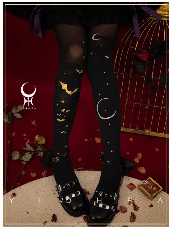 Yidhra Black Gold Gothic Halloween Lolita Tights