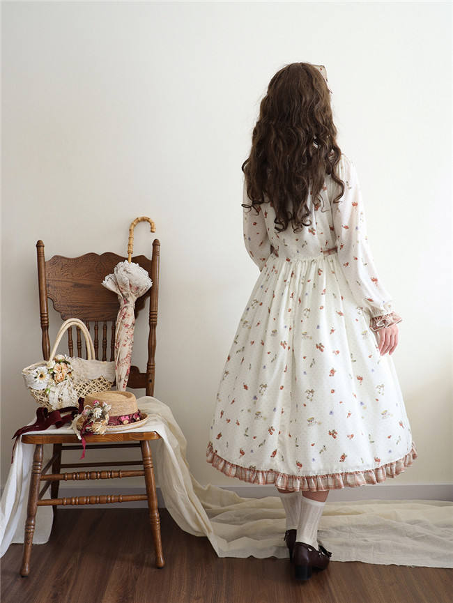 Miss Point Flowers and Strawberry Print Lolita OP Dress