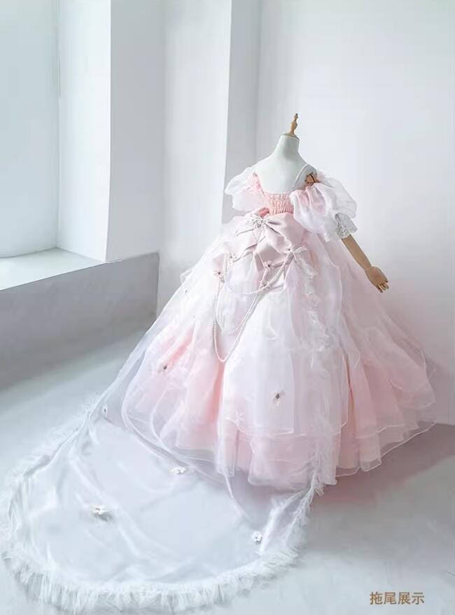 Plus Size Pink Wedding Dress Long Formal Lolita Dress