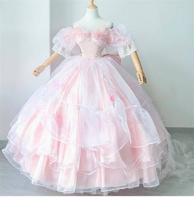 Plus Size Pink Wedding Dress Long Formal Lolita Dress