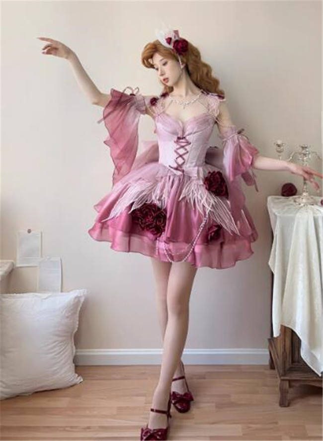 Meowing and Fruity Swan Wonderland Princess Dress Full Set