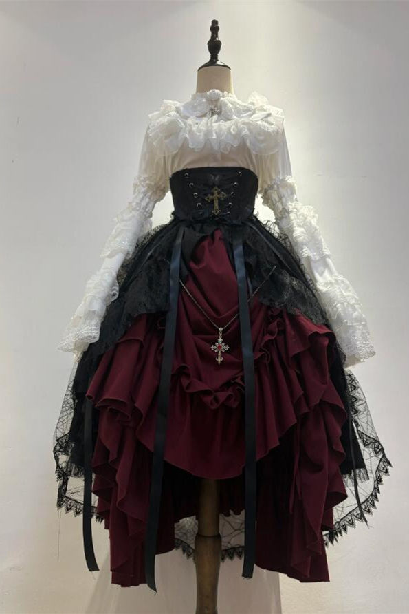 Nightingale Maiden Immortality Taboo Gothic Lolita Skirt, Tailing Corset and Blouse