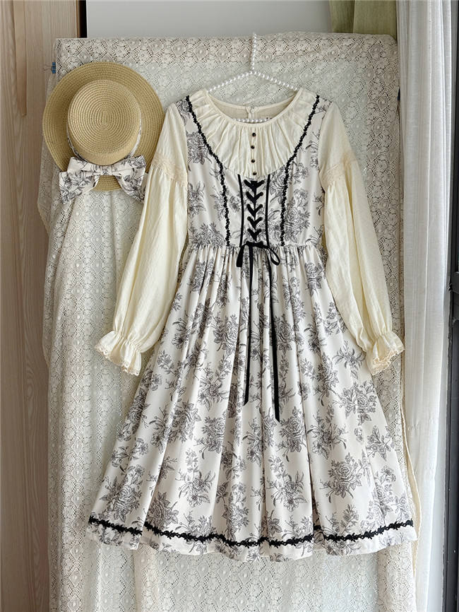 Miss Point Sketch Wild Rose Dirndl Dress One Piece