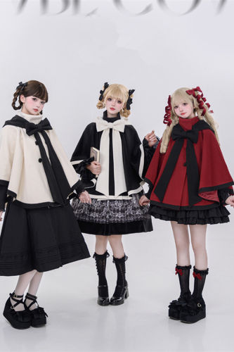 Black and White Camellias Winter Lolita Cape Coat