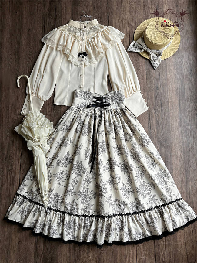Miss Point Sketch Wild Rose High Waist Fishbone Lolita Skirt