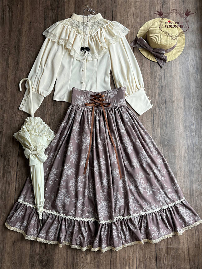 Miss Point Sketch Wild Rose High Waist Fishbone Lolita Skirt