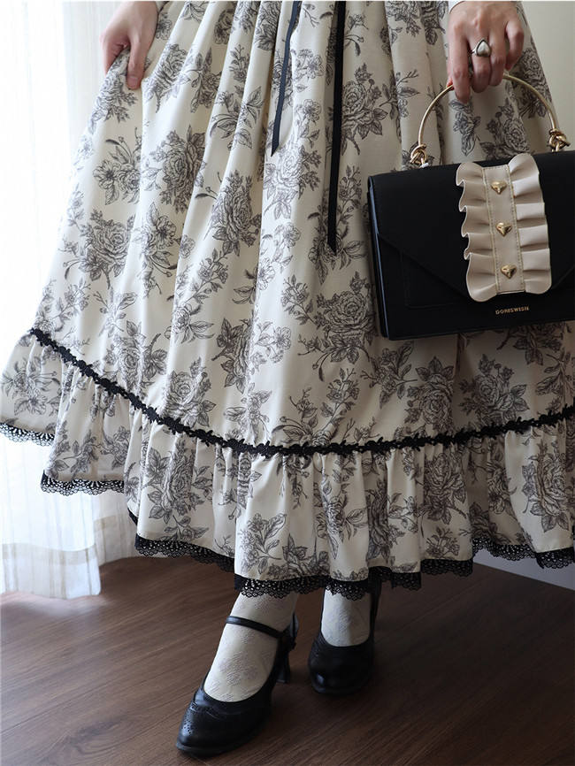 Miss Point Sketch Wild Rose High Waist Fishbone Lolita Skirt