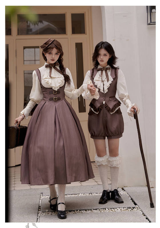 Withpuji Brown Corset Lolita Dress Set and Ouji Set