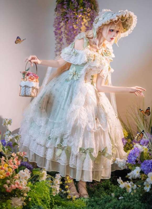 Cat Fairy Glass Phantom Green Plus Size Lolita Dress and Bonnet