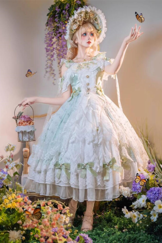 Cat Fairy Glass Phantom Green Plus Size Lolita Dress and Bonnet