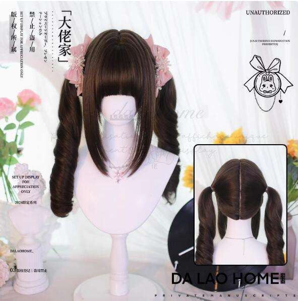 Dalao Home Face Framing Double Ponytails Long Curly Wig