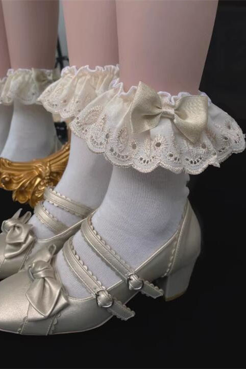 Champagne Gold Lace Trim Cotton Lolita Socks